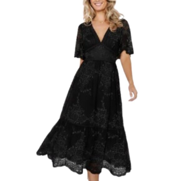 Baltic Born Clarisa Lace Midi Dress | Black Goth witchy Whimsigoth Fairy Grunge - Picture 1 of 10